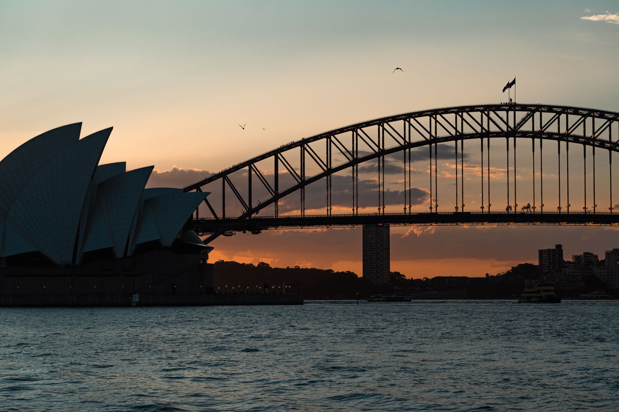 Sydney Opera House and Harbour Bridge at sunset